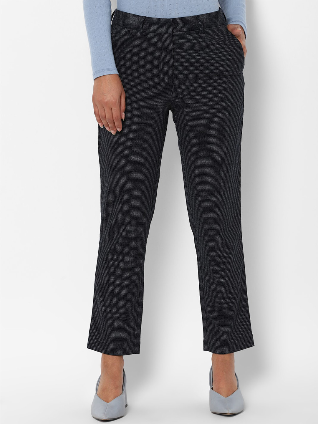 

Allen Solly Woman Women Navy Blue Textured Formal Trousers
