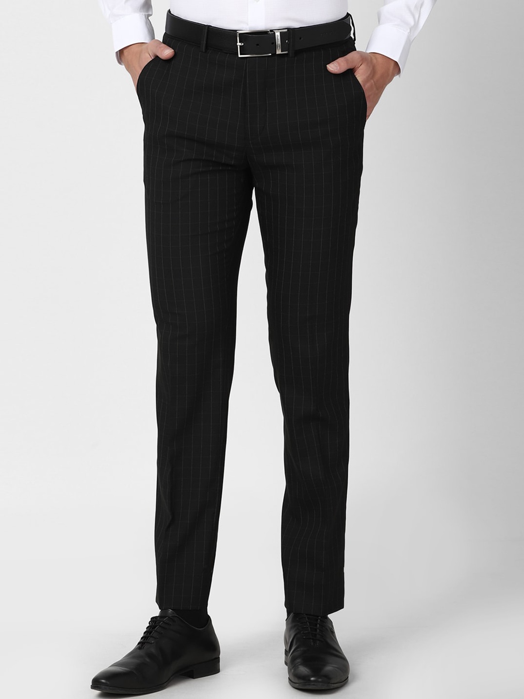 

Peter England Men Black Checked Slim Fit Trousers