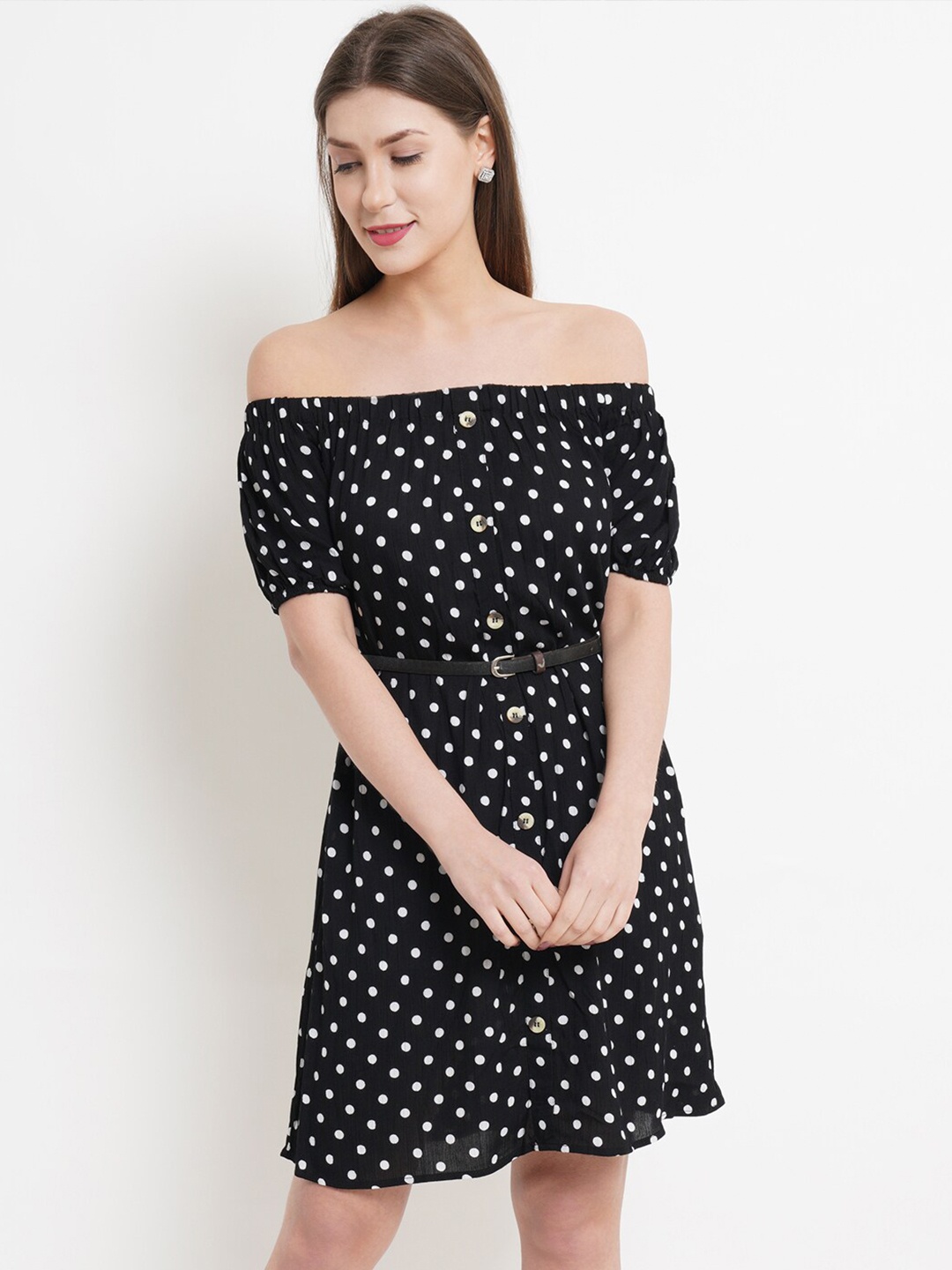 

Purple State Black & White Off-Shoulder Dress