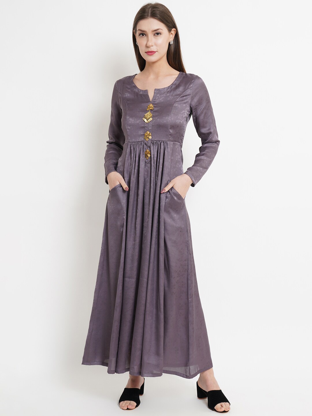 

Purple State Purple Satin Embellished Maxi Dress