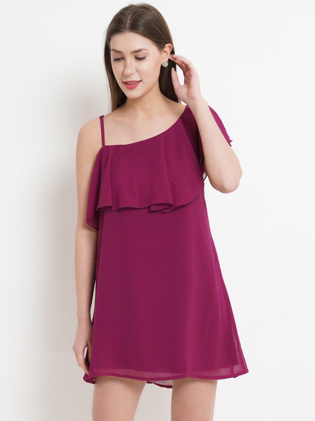 

Purple State Purple One Shoulder Layered A-Line Mini Dress