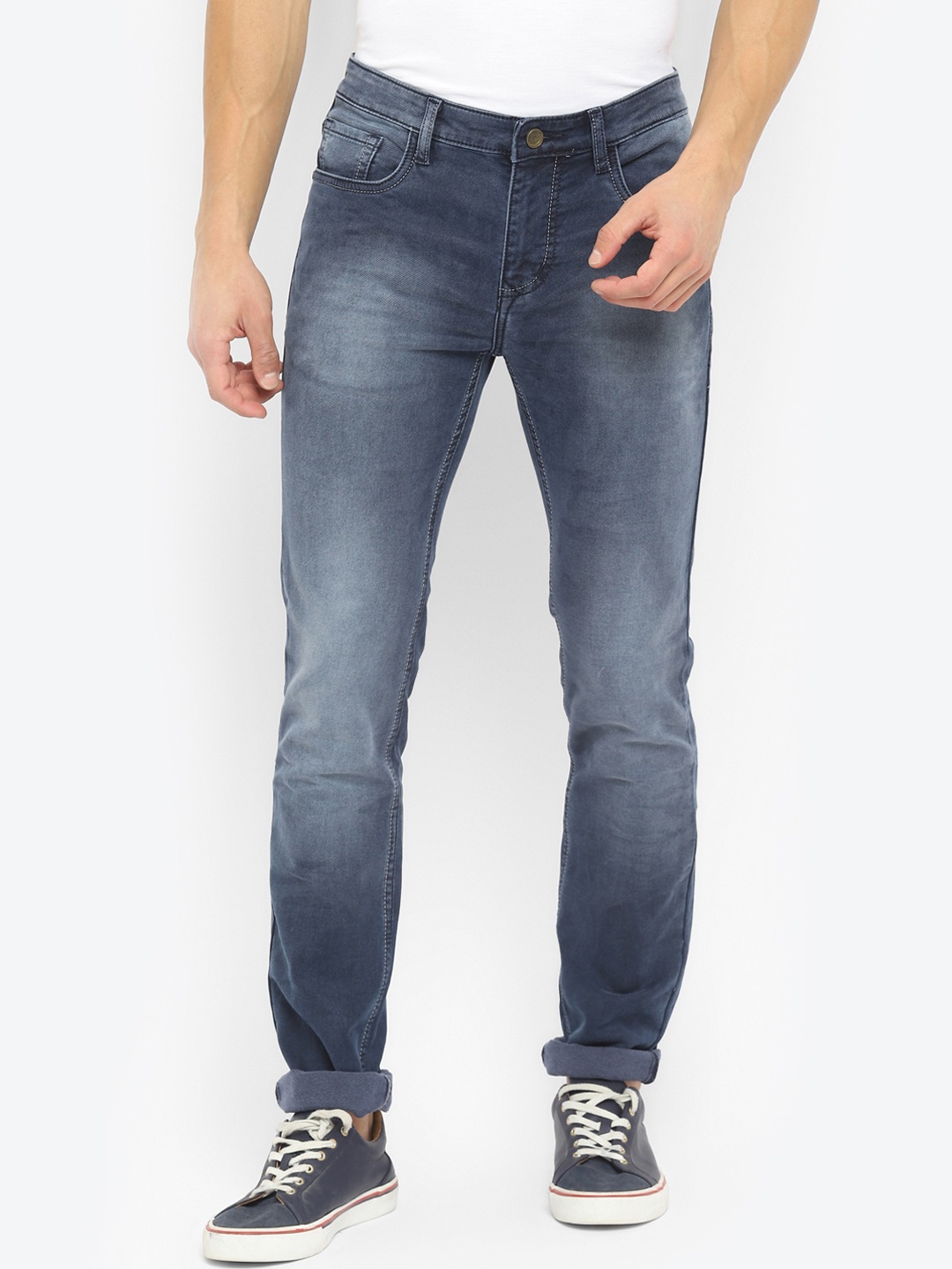

Turtle Men Navy Blue Narrow Cotton Tapered Fit Heavy Fade Jeans