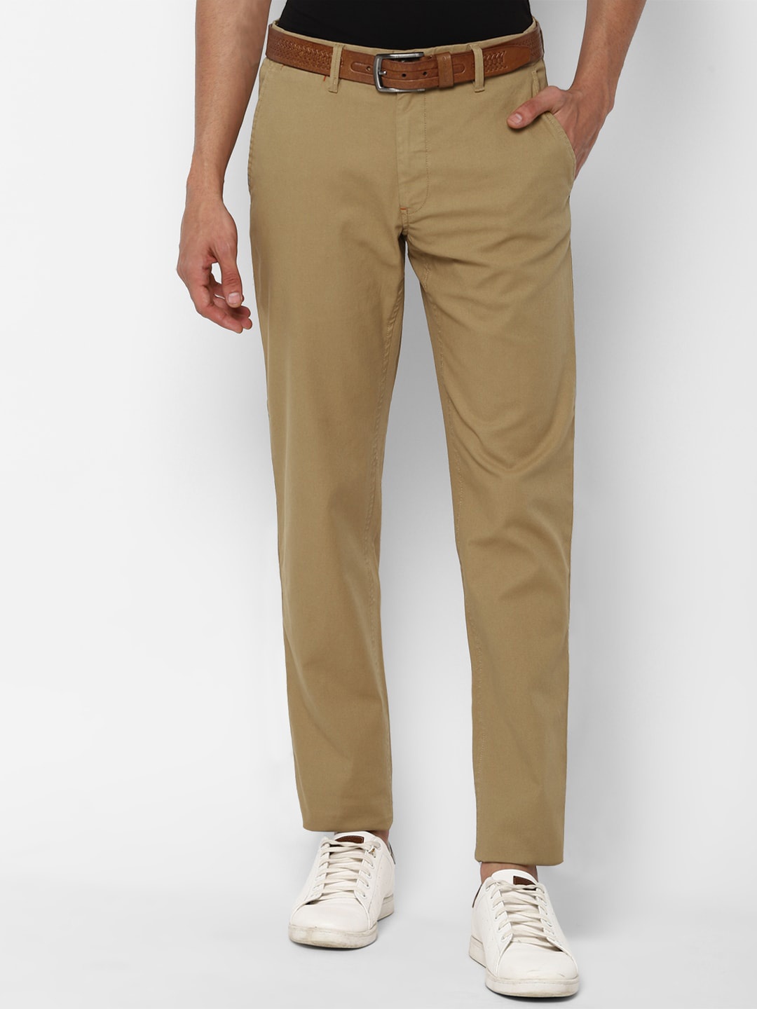 

SIMON CARTER LONDON Men Khaki Slim Fit Pure Cotton Trousers