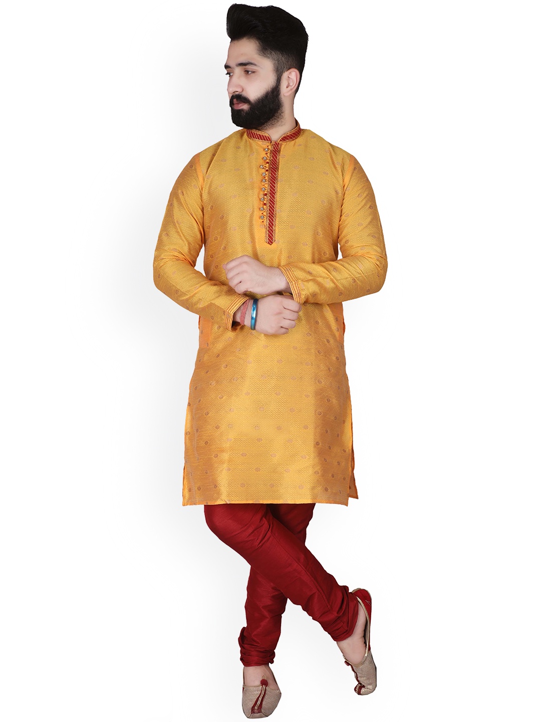 

Pro-Ethic STYLE DEVELOPER Men Yellow Embroidered Kurta with Churidar