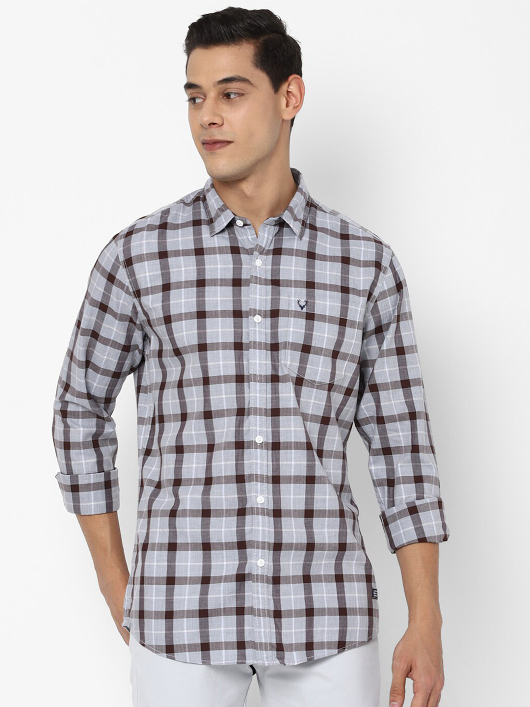 

Allen Solly Sport Men Grey Checked Cotton Casual Shirt