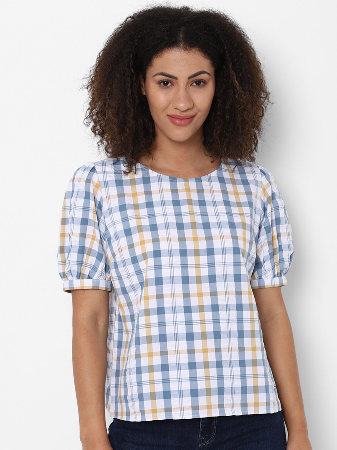 

Allen Solly Woman Blue & Yellow Checked Top
