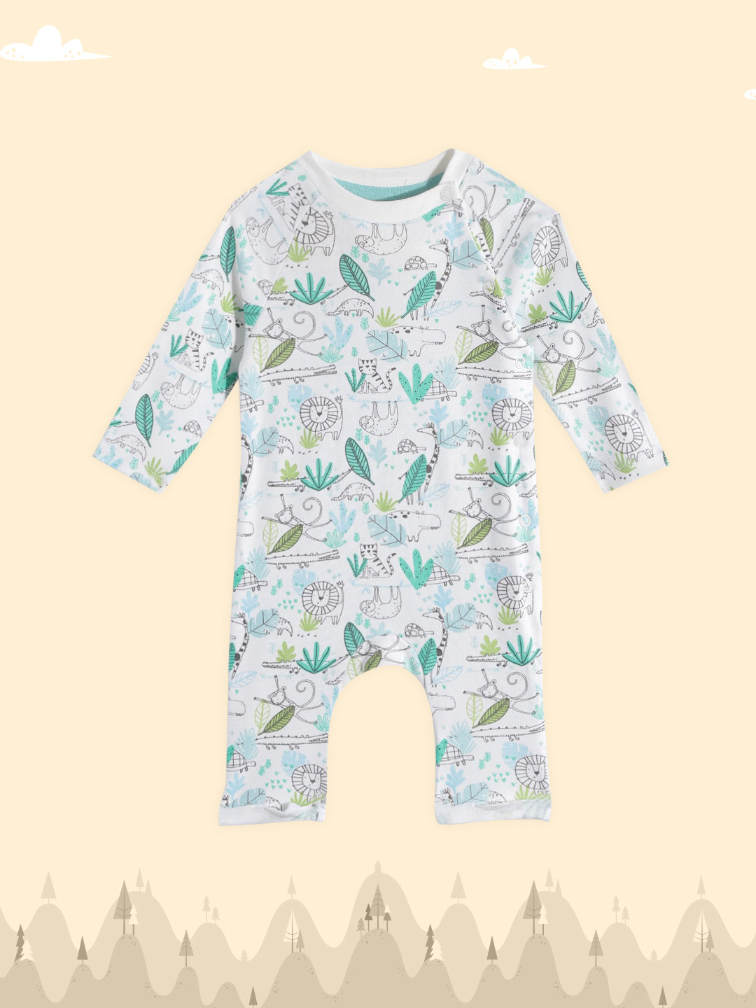 

H By Hamleys Infant Boys White & Green Pure Cotton Printed Rompers