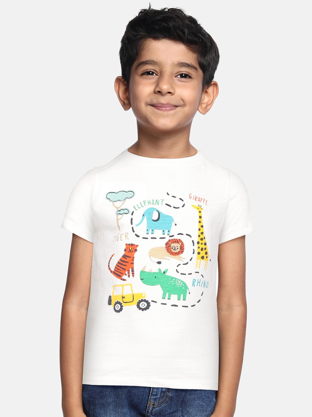 

H By Hamleys Boys White & Yellow Printed Pure Cotton T-shirt