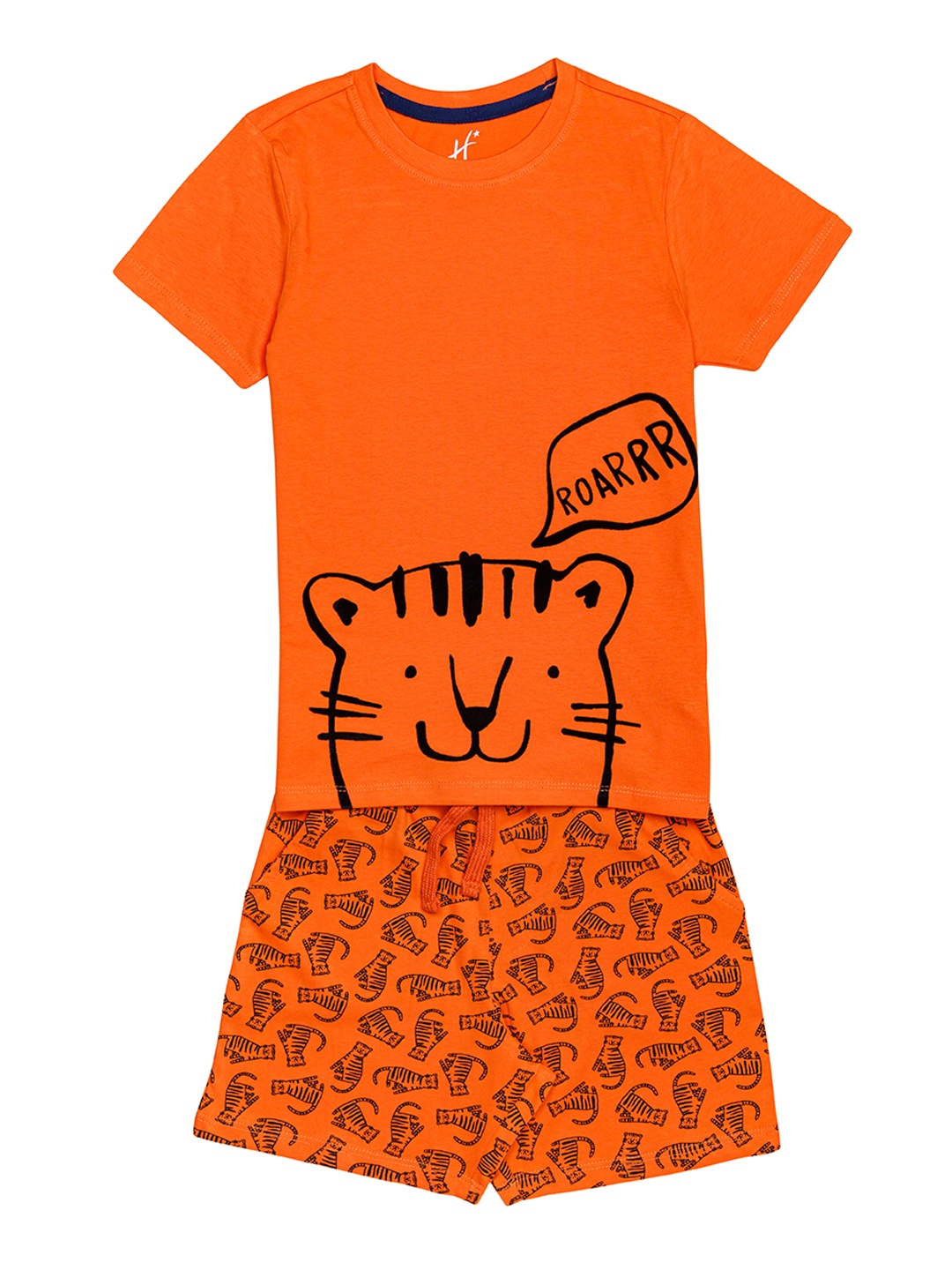 

H By Hamleys Boys Orange Tiger Print Pure Cotton T-shirt with Shorts