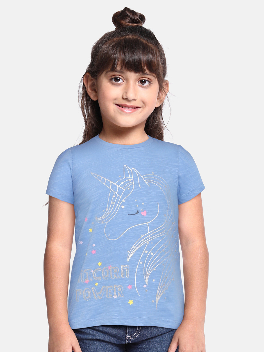 

H By Hamleys Girls Blue & Silver Unicorn Print Pure Cotton Top
