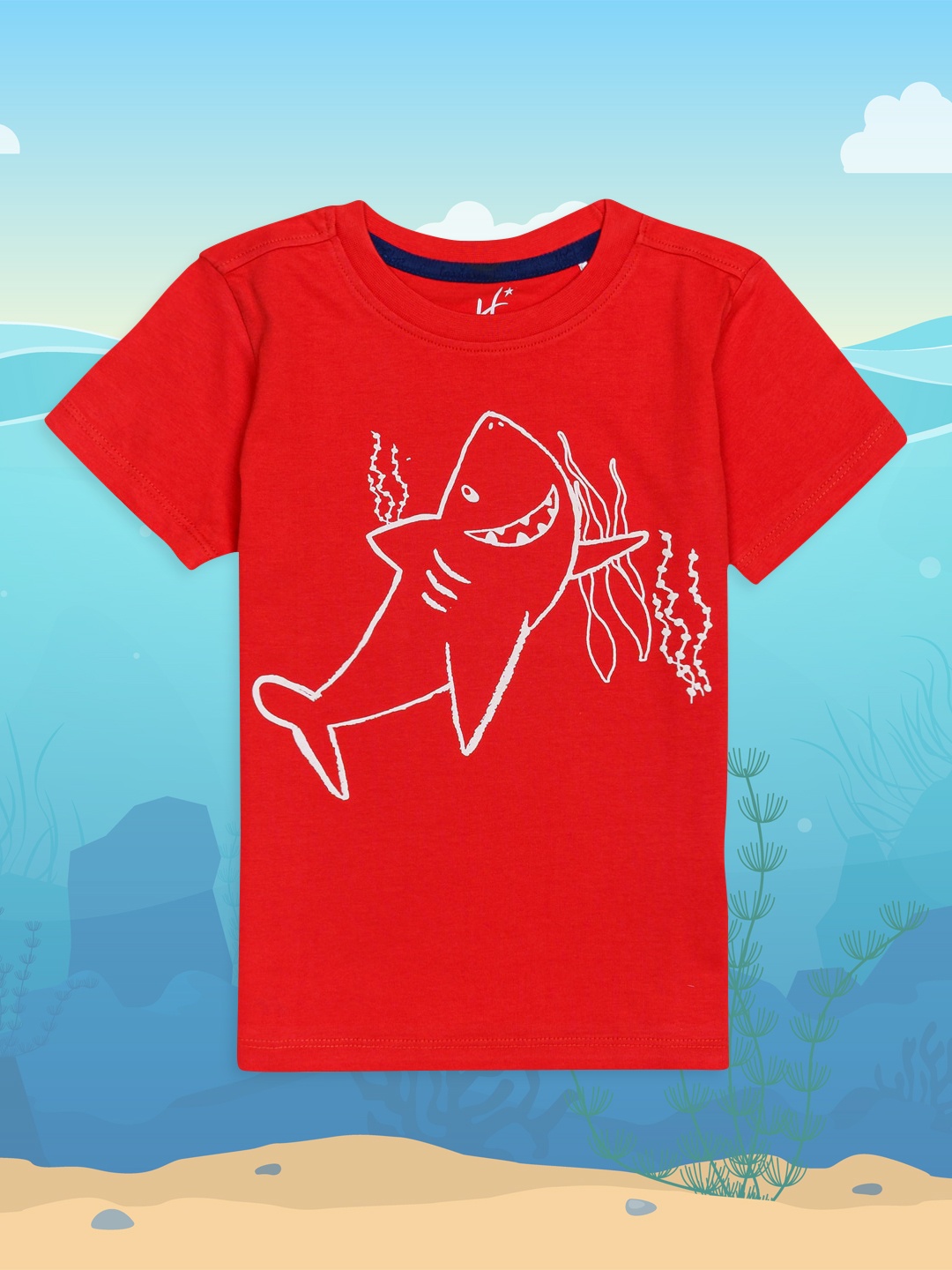 

H By Hamleys Boys Red Shark Print Pure Cotton T-shirt