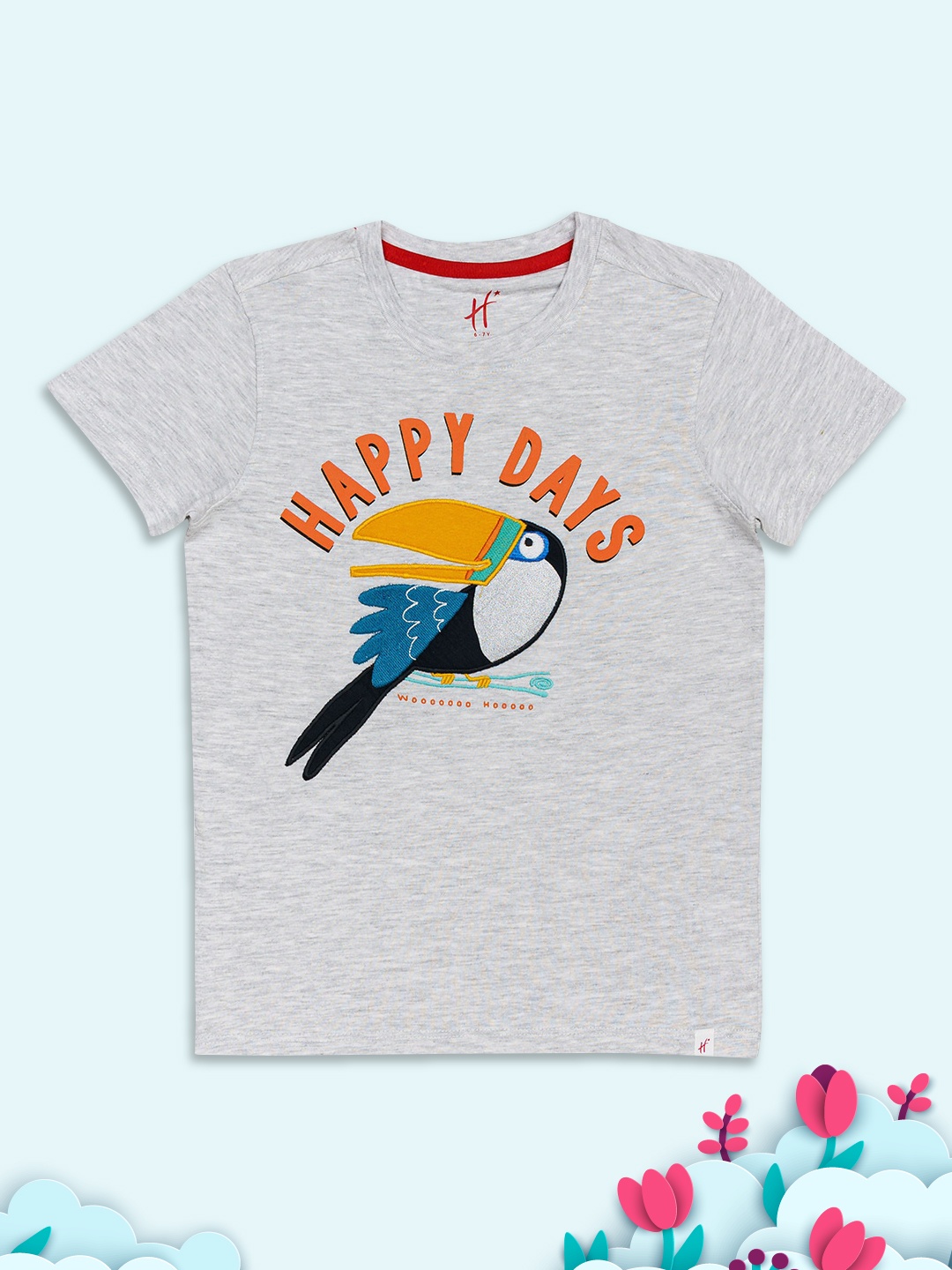 

H By Hamleys Boys Grey Melange Printed T-shirt