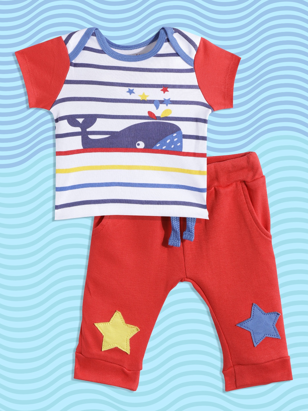 

H By Hamleys Boys White & Red Striped Pure Cotton T-shirt with Trousers
