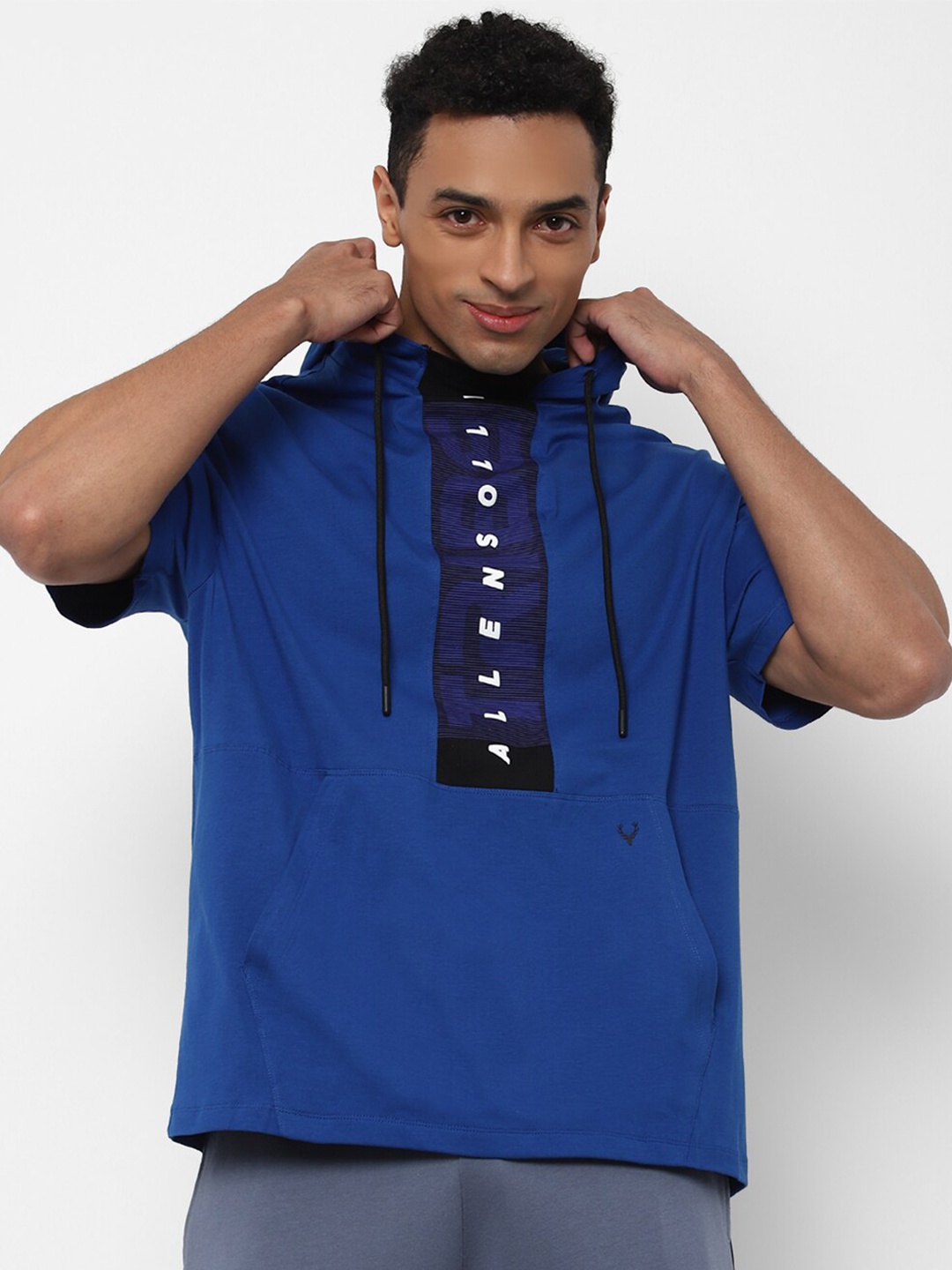 

Allen Solly Tribe Men Blue Typography Printed Hooded T-shirt