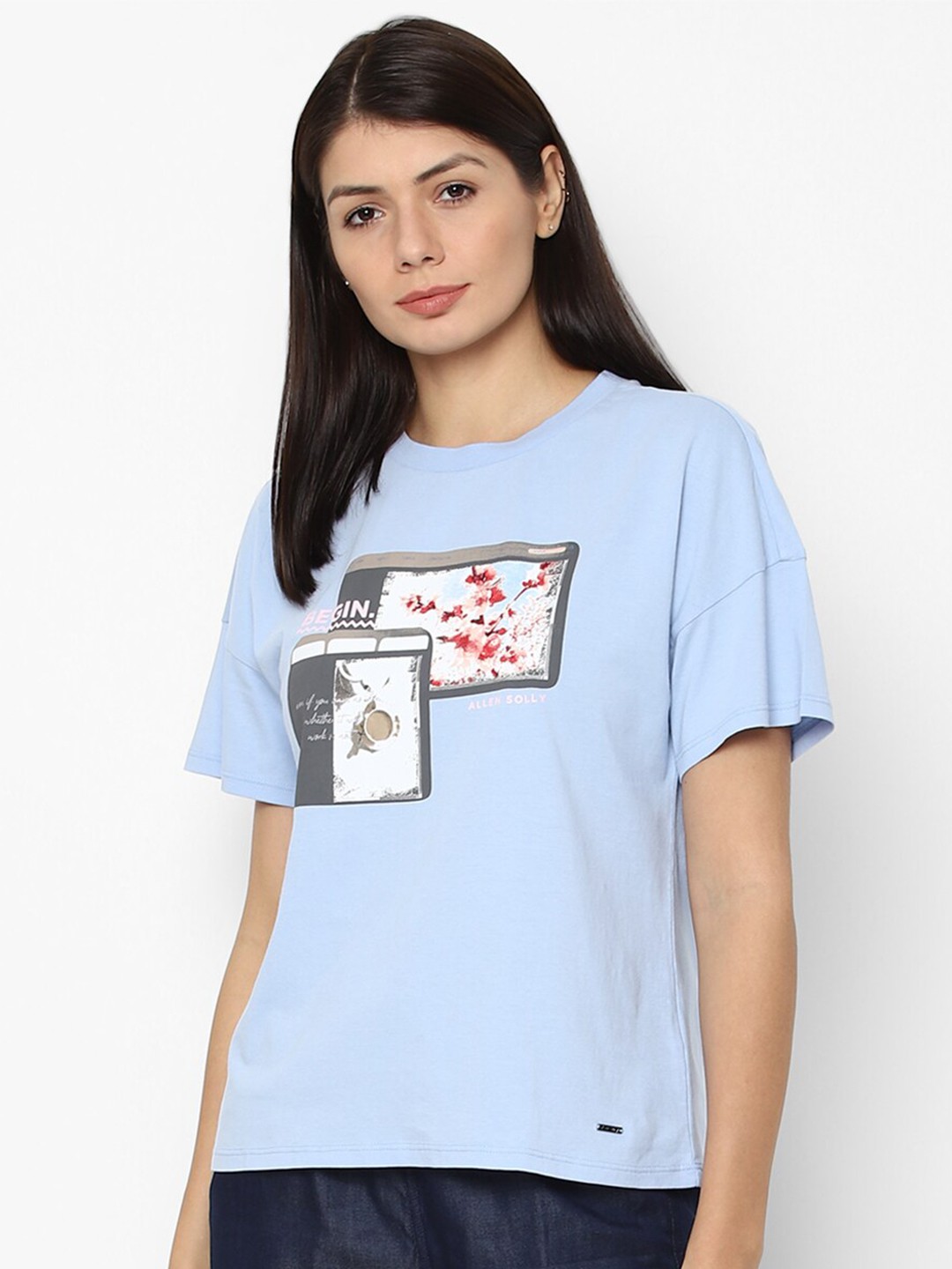 

Allen Solly Woman Blue Graphic Printed Cotton T-shirt