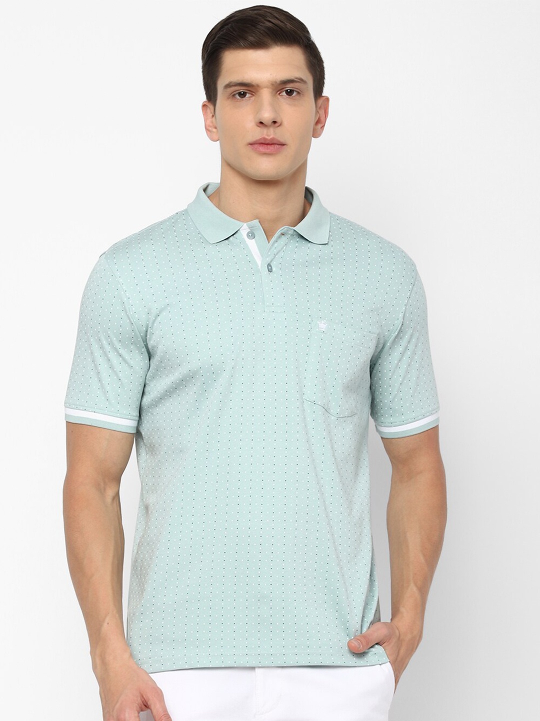 

Louis Philippe Men Green Printed Polo Collar Cotton T-shirt