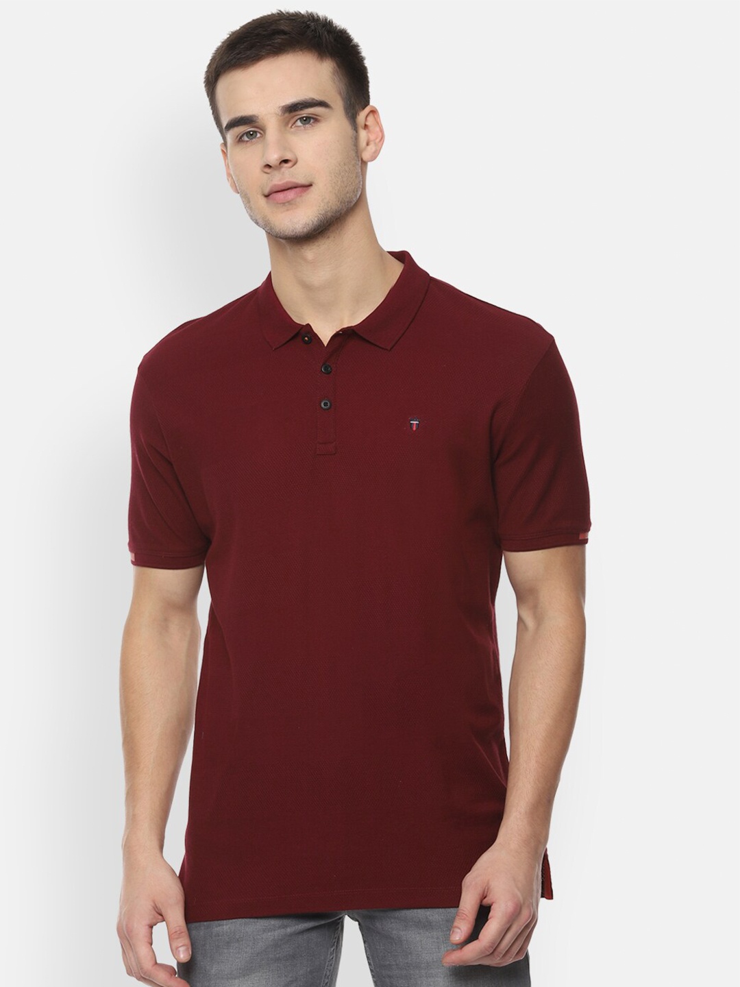 

Louis Philippe Jeans Men Maroon Polo Collar Slim Fit T-shirt
