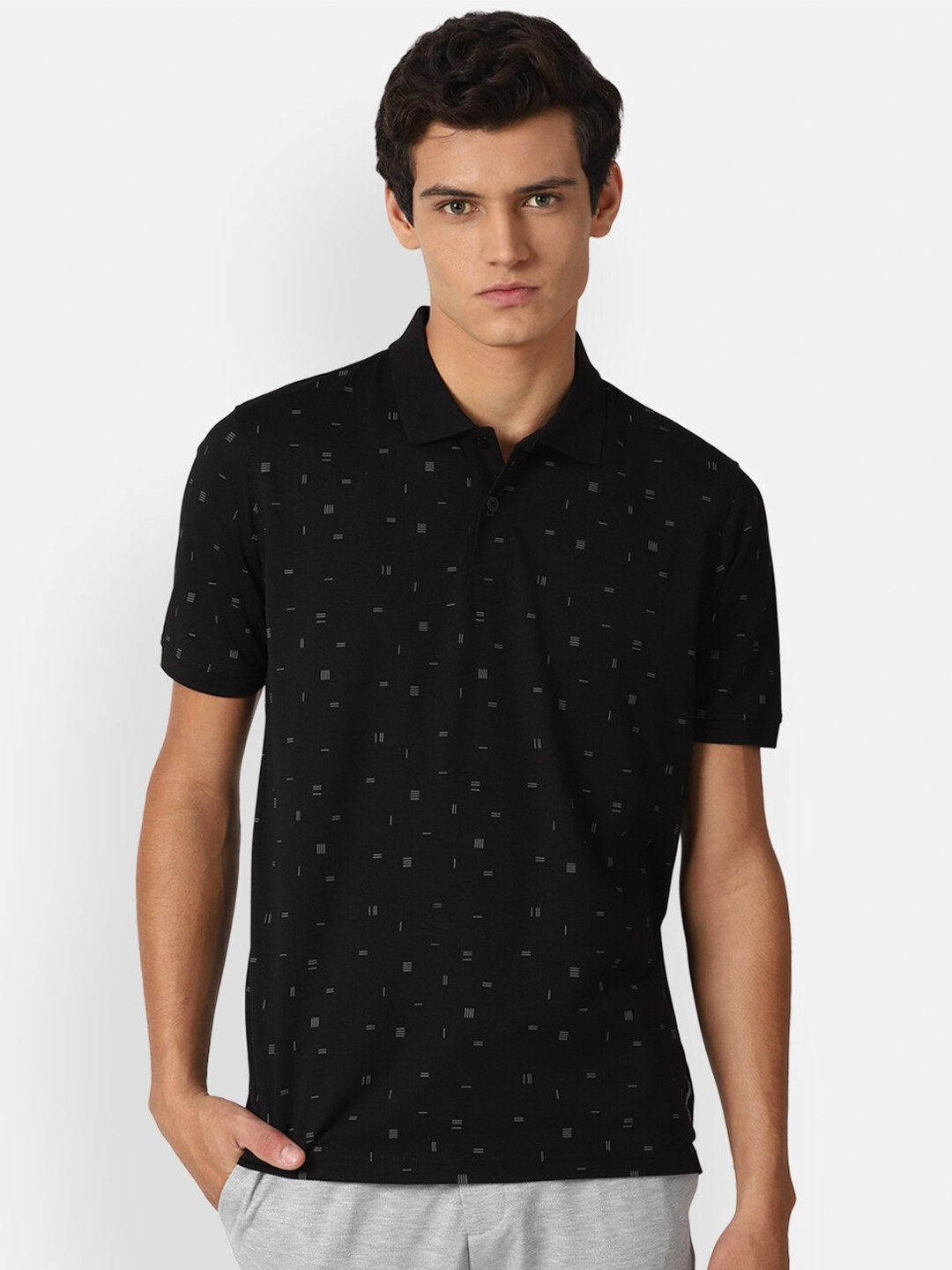 

Louis Philippe Sport Men Black Printed Polo Collar Slim Fit T-shirt