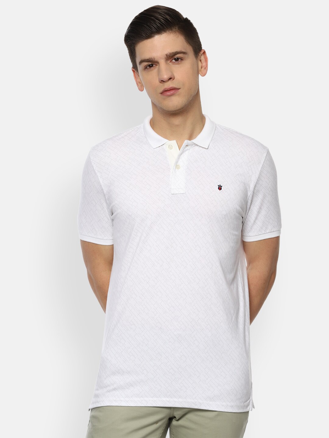 

Louis Philippe Sport Men White & Grey Printed Polo Collar Slim Fit T-shirt