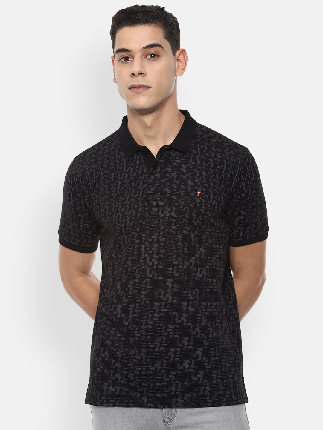 

Louis Philippe Sport Men Black Printed Polo Collar Slim Fit T-shirt