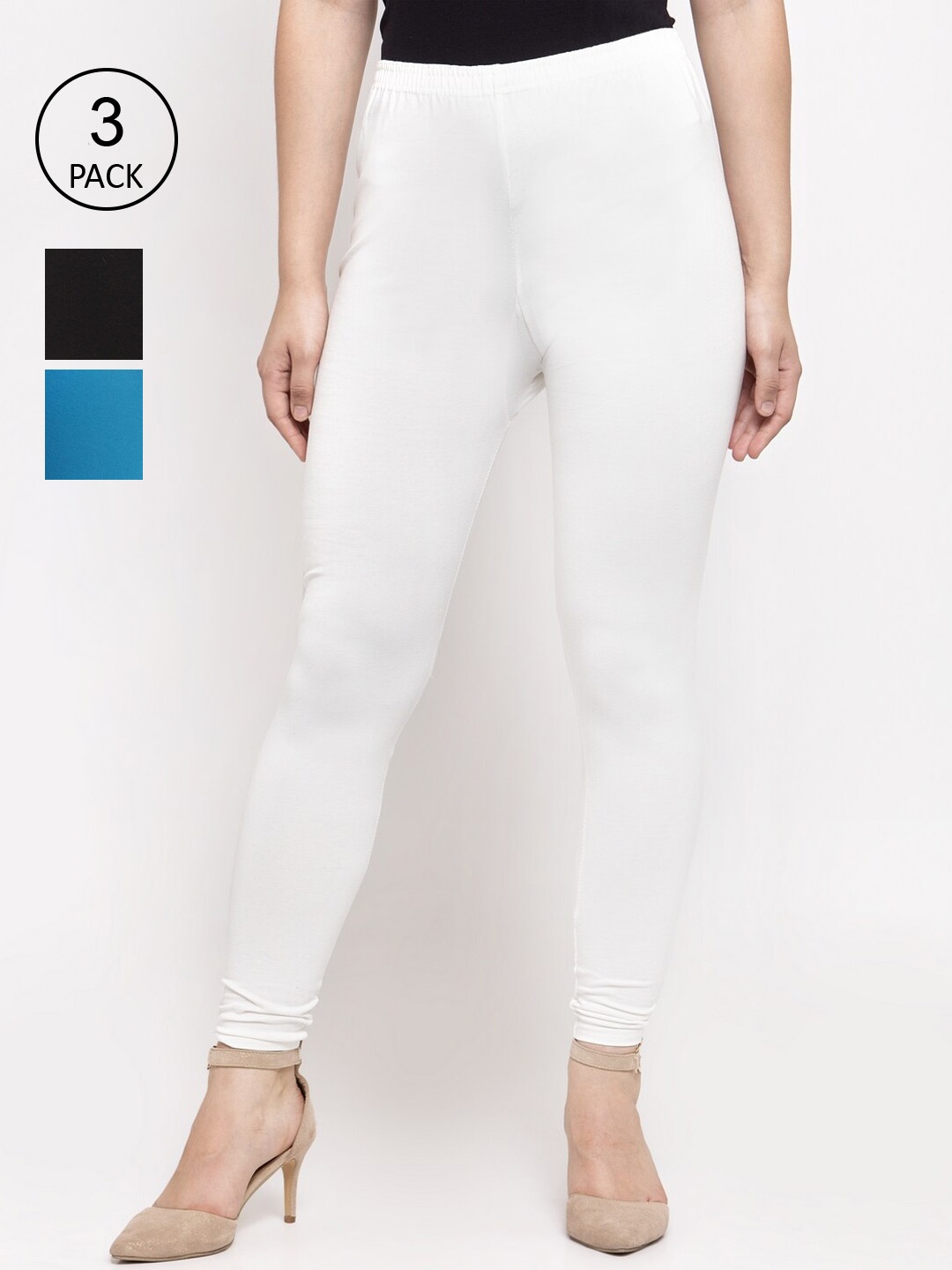 

Jinfo Women Black & White Set of 3 Solid Cotton Leggings