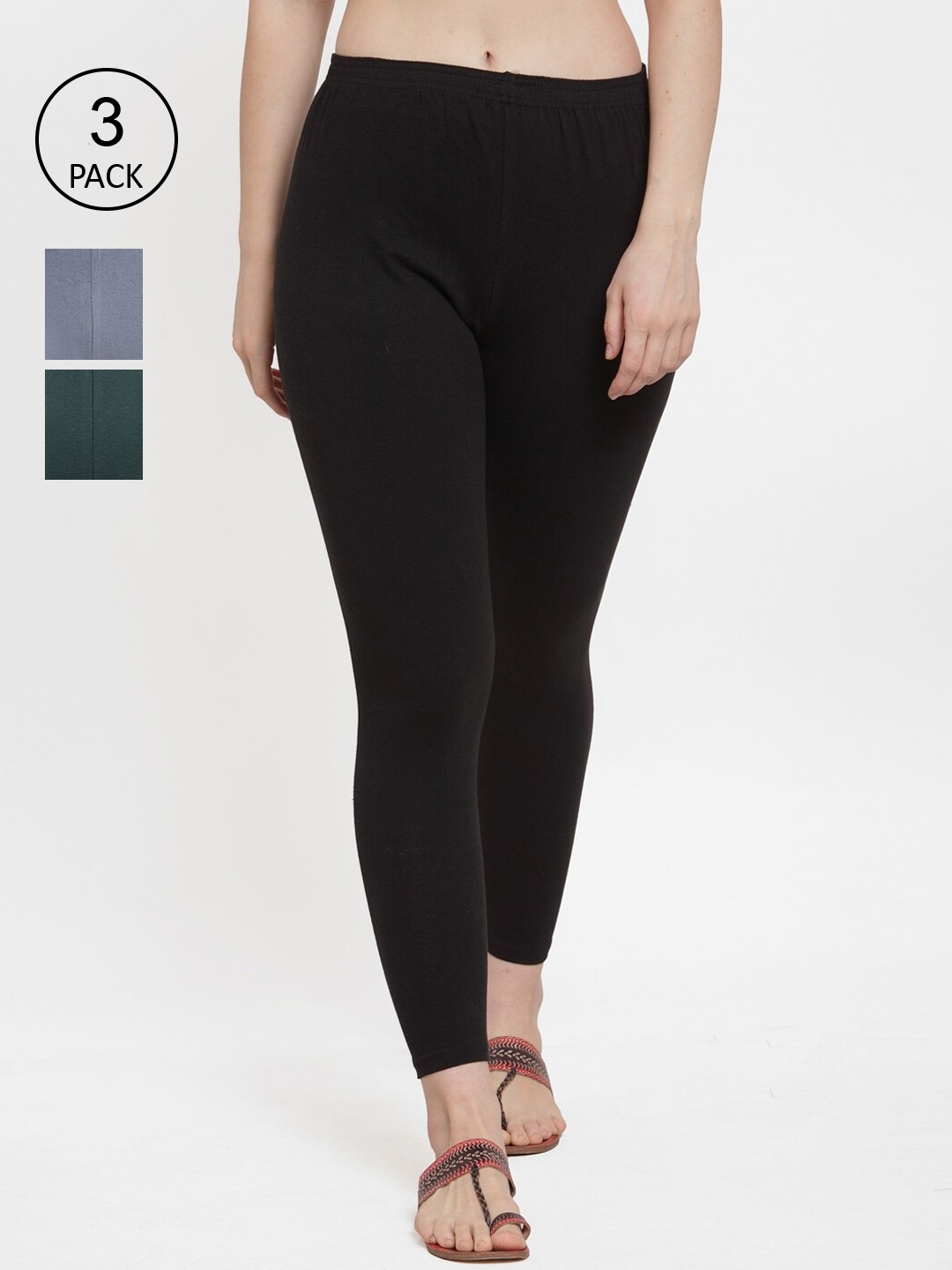 

Jinfo Women Pack Of 3 Black & Grey Solid Leggings