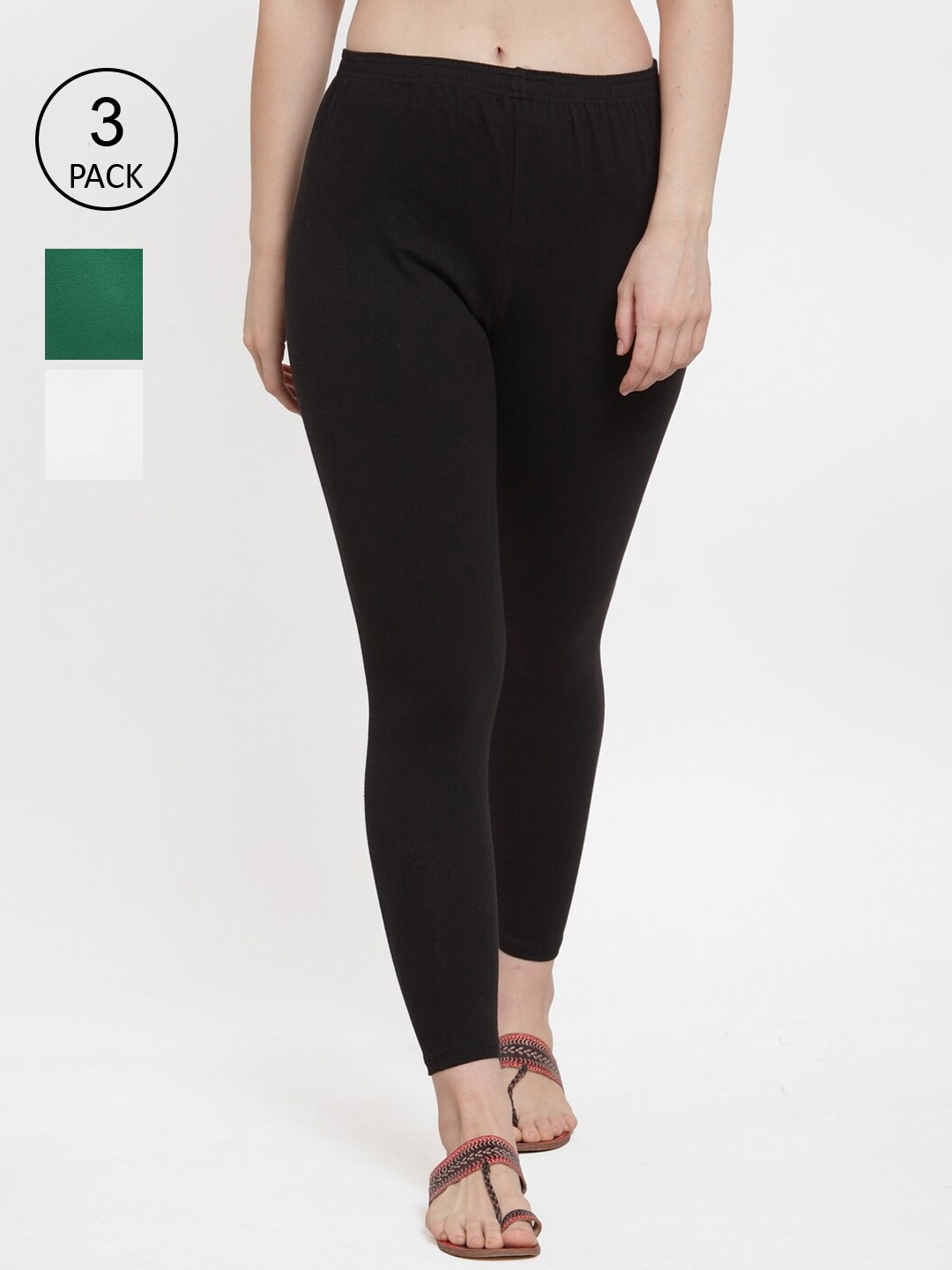 

Jinfo Women Pack Of 3 Black & White Solid Ankle Length Leggings