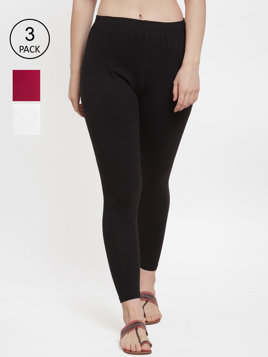 

Jinfo Women Pack Of 3 Solid Ankle Length Leggings, Black