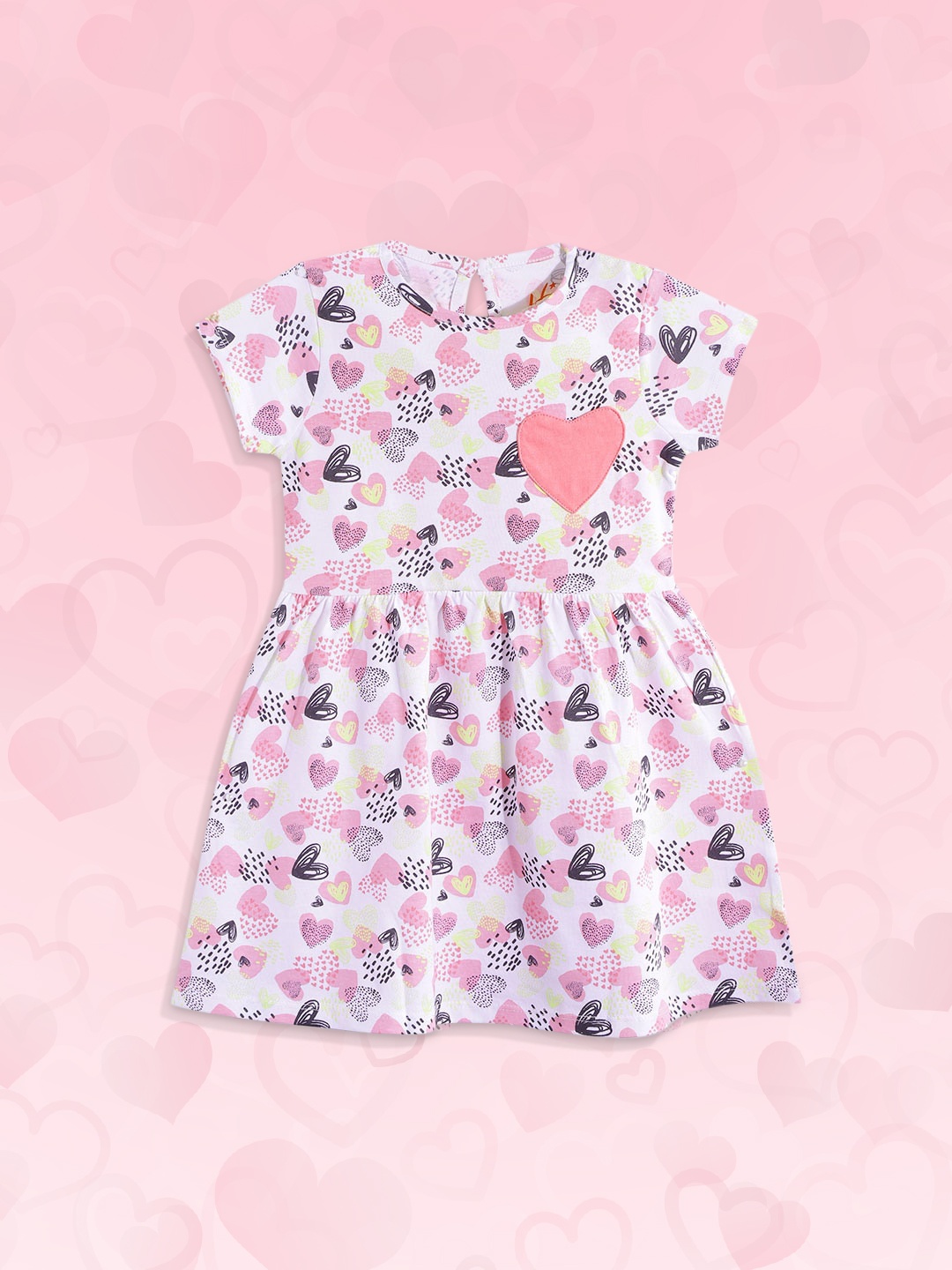 

H By Hamleys Girls White & Pink Heart Print A-Line Dress