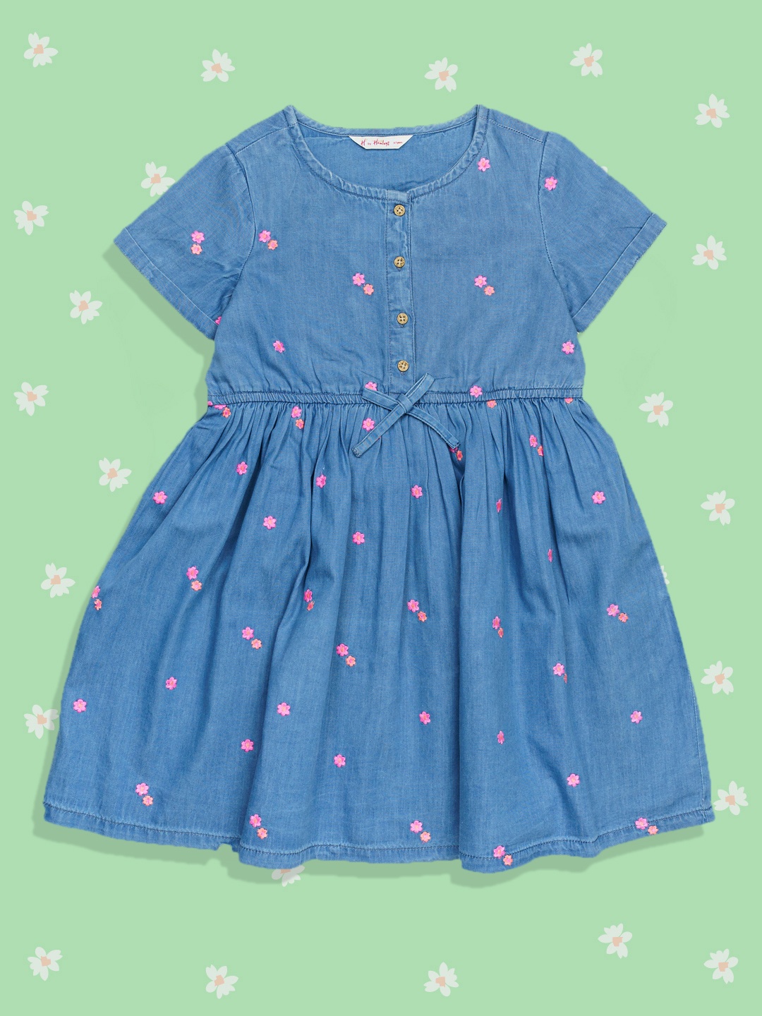 

H By Hamleys Girls Blue Printed Pure Cotton Fit & Flare Dress