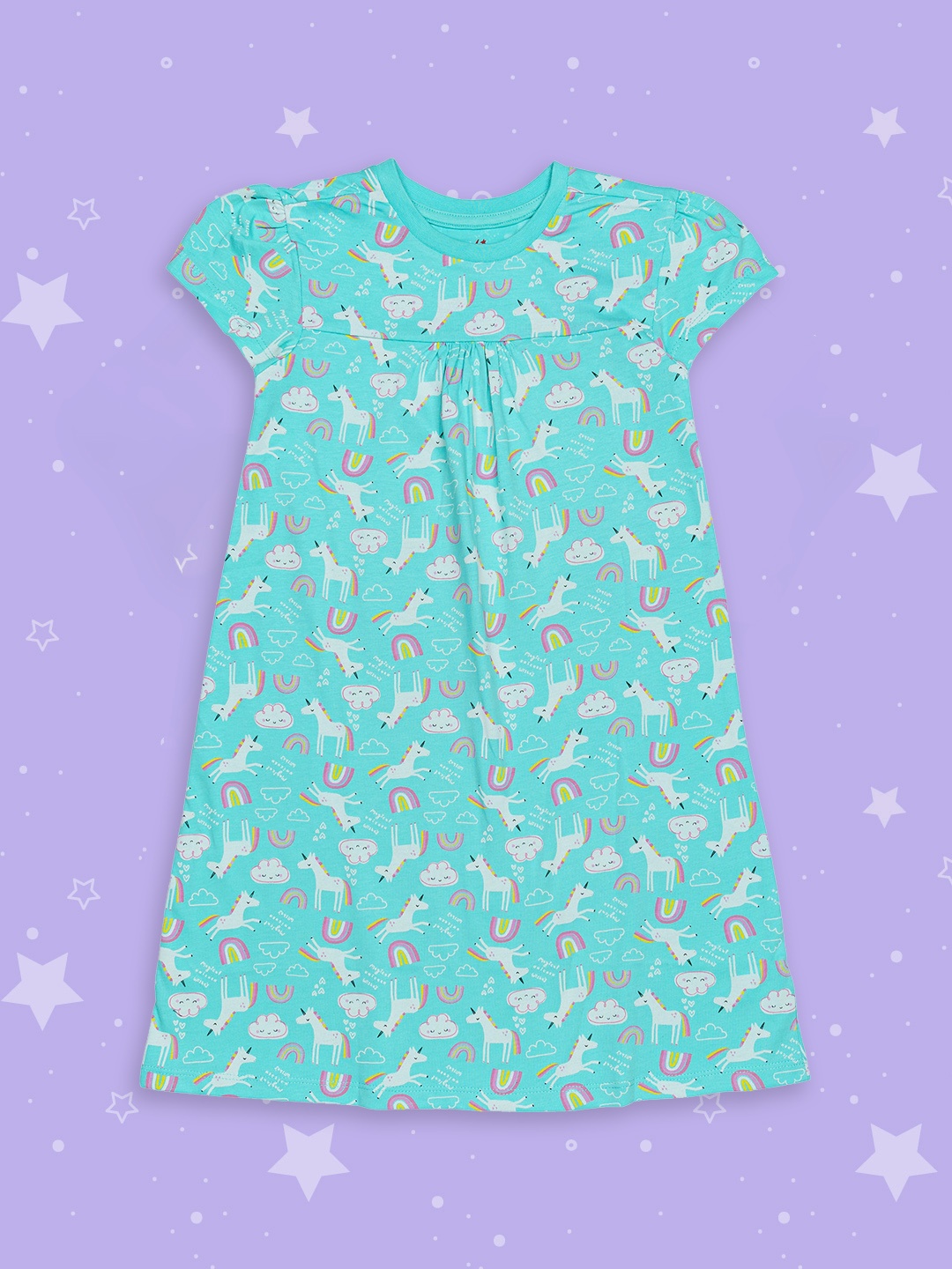 

H By Hamleys Girls Blue Unicorn Printed A-Line Pure Cotton Dress