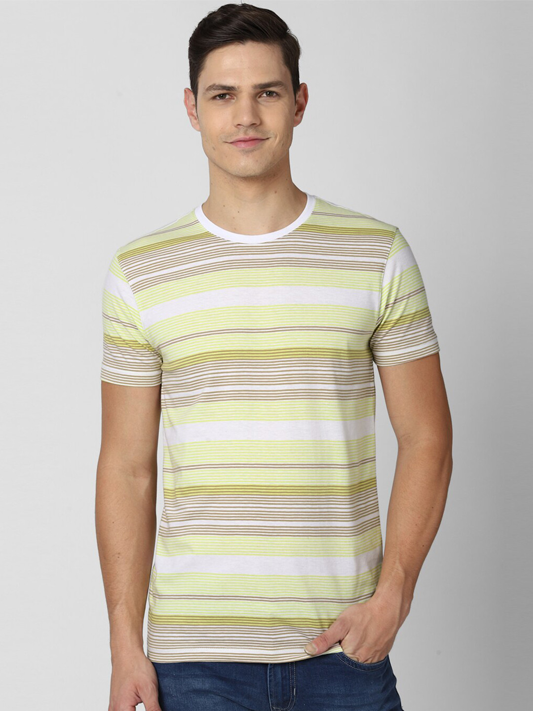 

Peter England Casuals Men Multicoloured Striped Cotton T-shirt, Multi