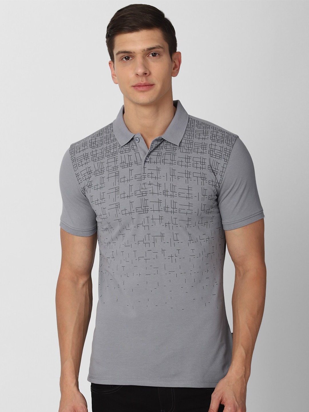 

V Dot Men Grey Polo Collar Slim Fit Cotton T-shirt