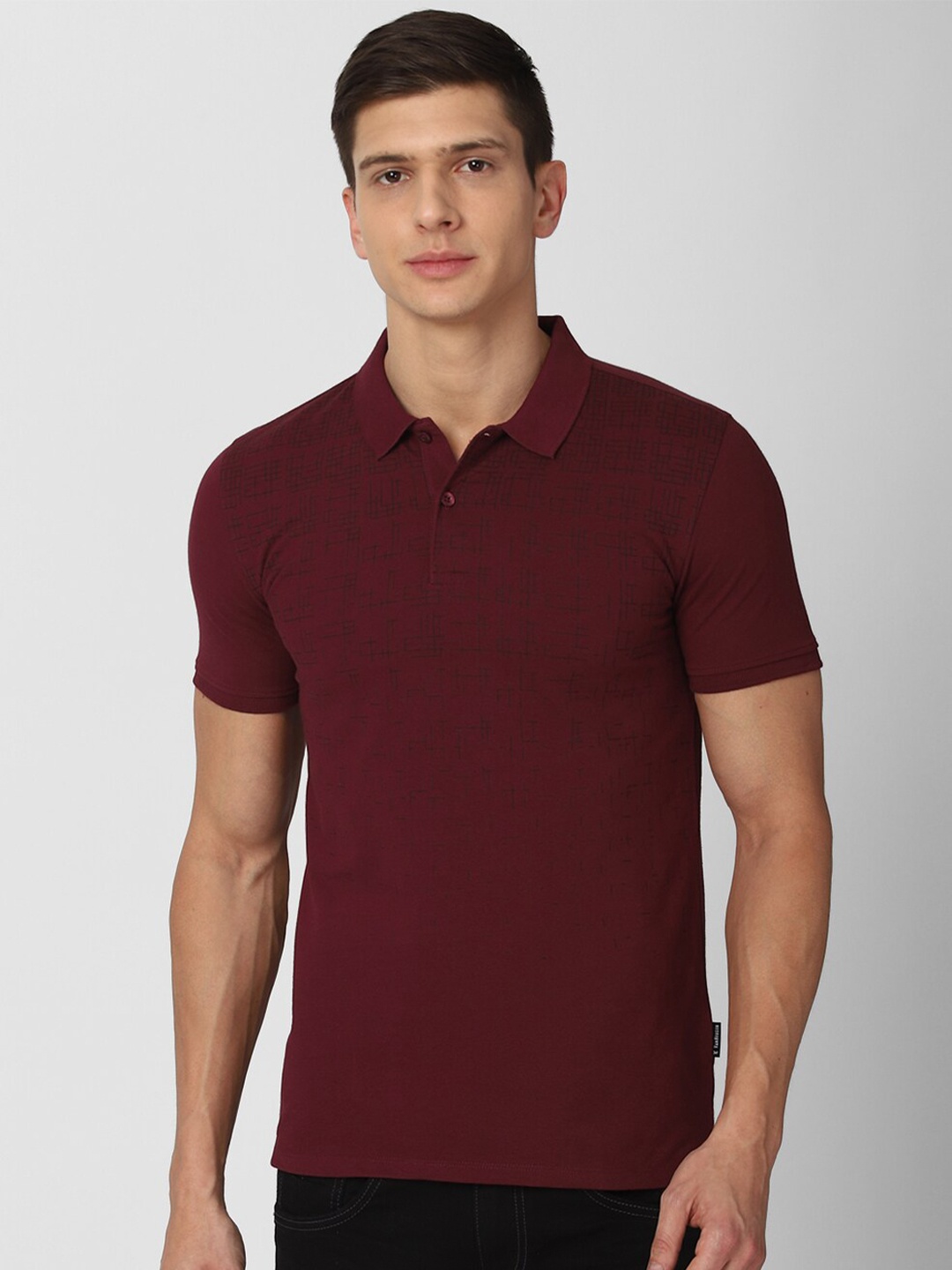 

V Dot Men Maroon Solid Polo Collar Slim Fit Pure Cotton T-shirt