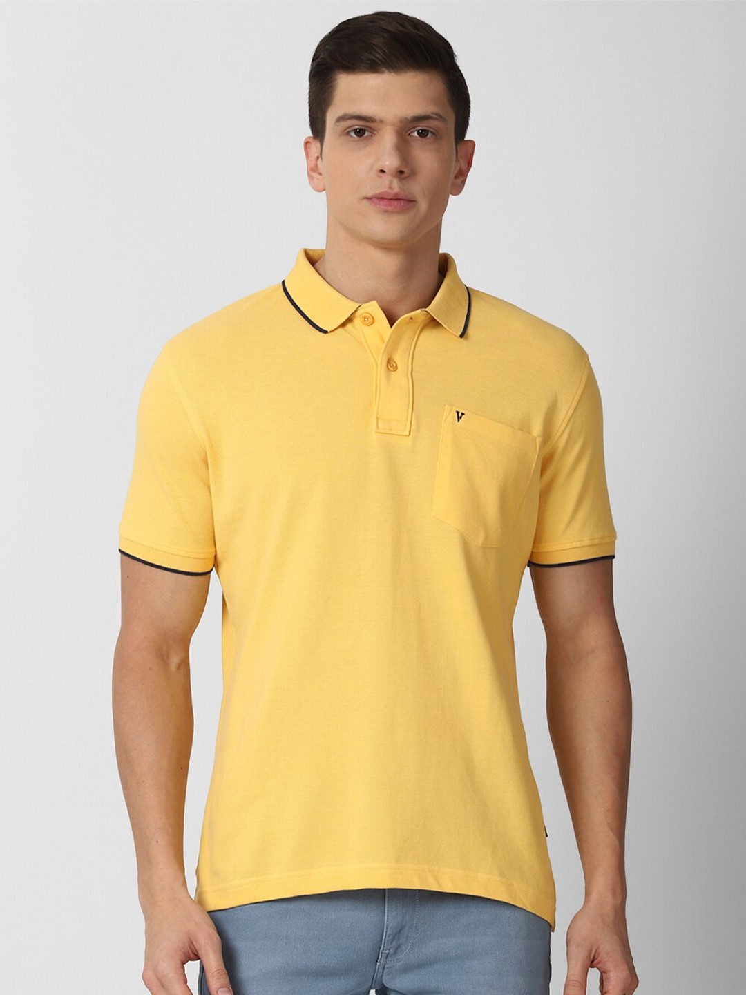 

Van Heusen Sport Men Yellow & Black Solid Polo Collar Solid T-shirt