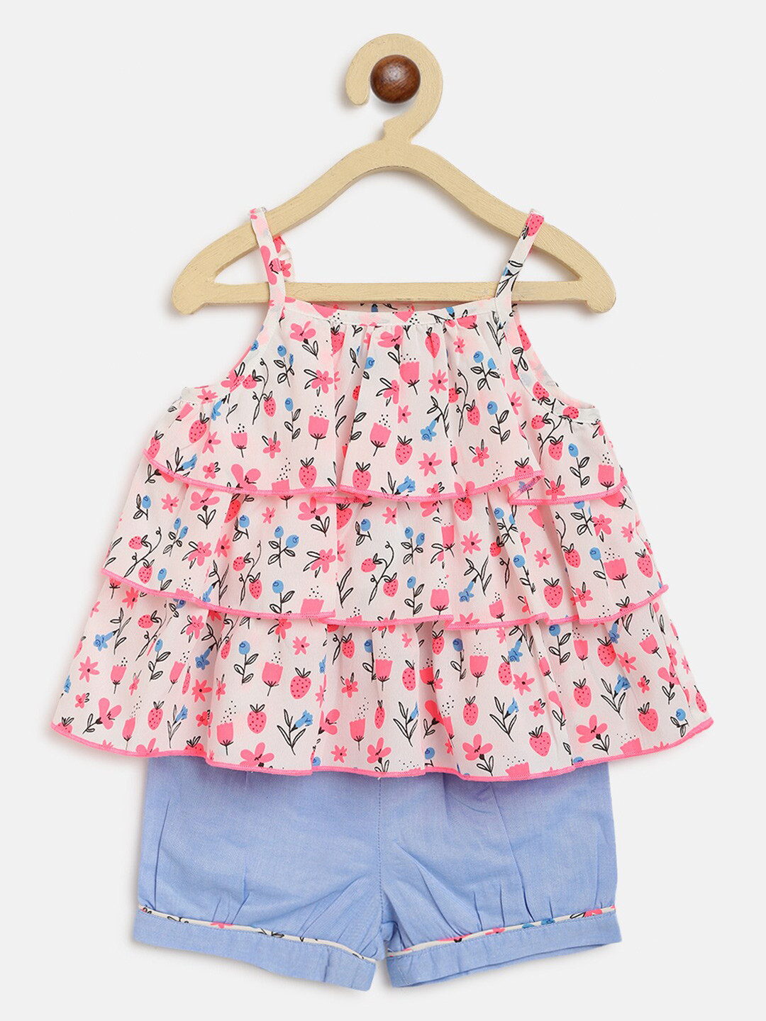 

Nauti Nati Girls Pink & Blue Printed Top with Shorts