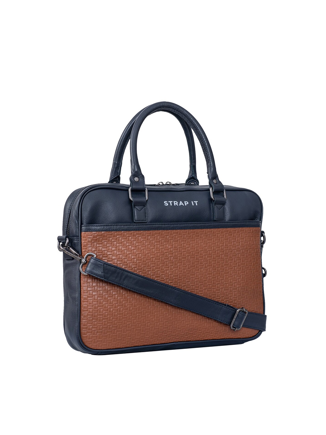 

STRAP IT Men Blue & Brown Leather Laptop Bag