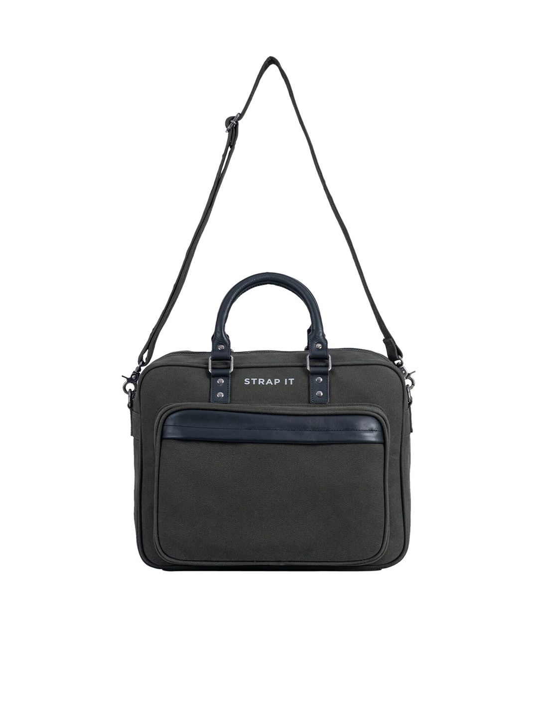 

STRAP IT Men Olive Green Canvas Leather 15 Inch Laptop Bag
