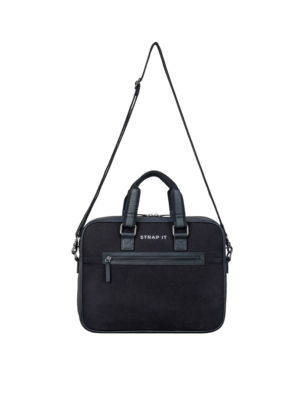 

STRAP IT Unisex Black Canvas Leather Slim 15 Inch Laptop Bag