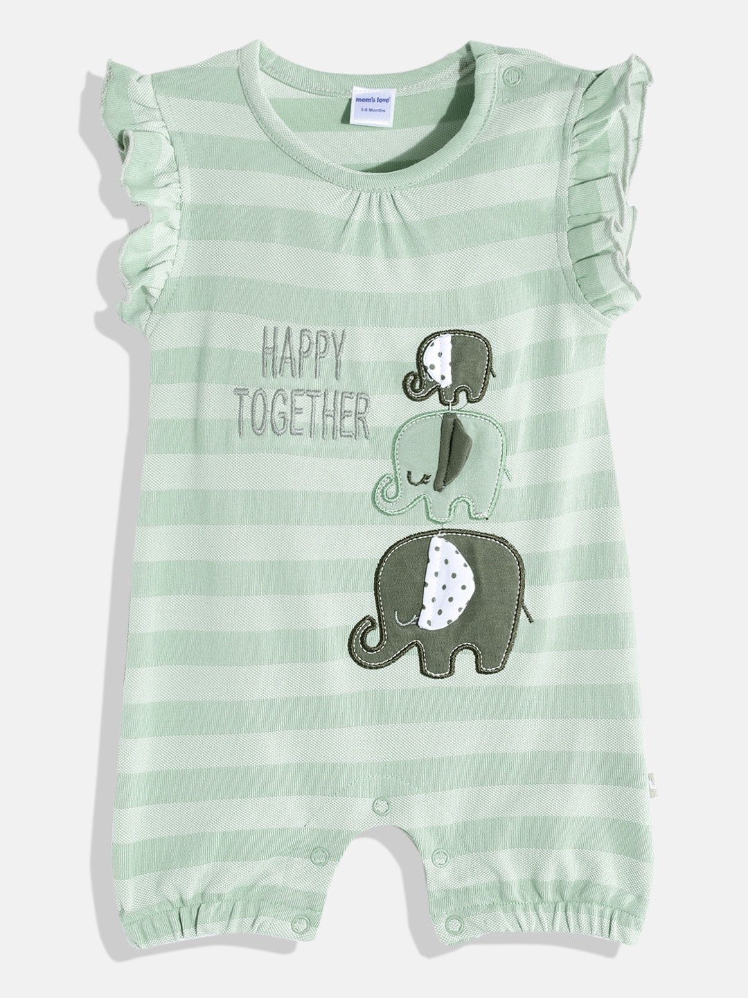 

Moms Love Infant Girls Green Striped Pure Cotton Rompers