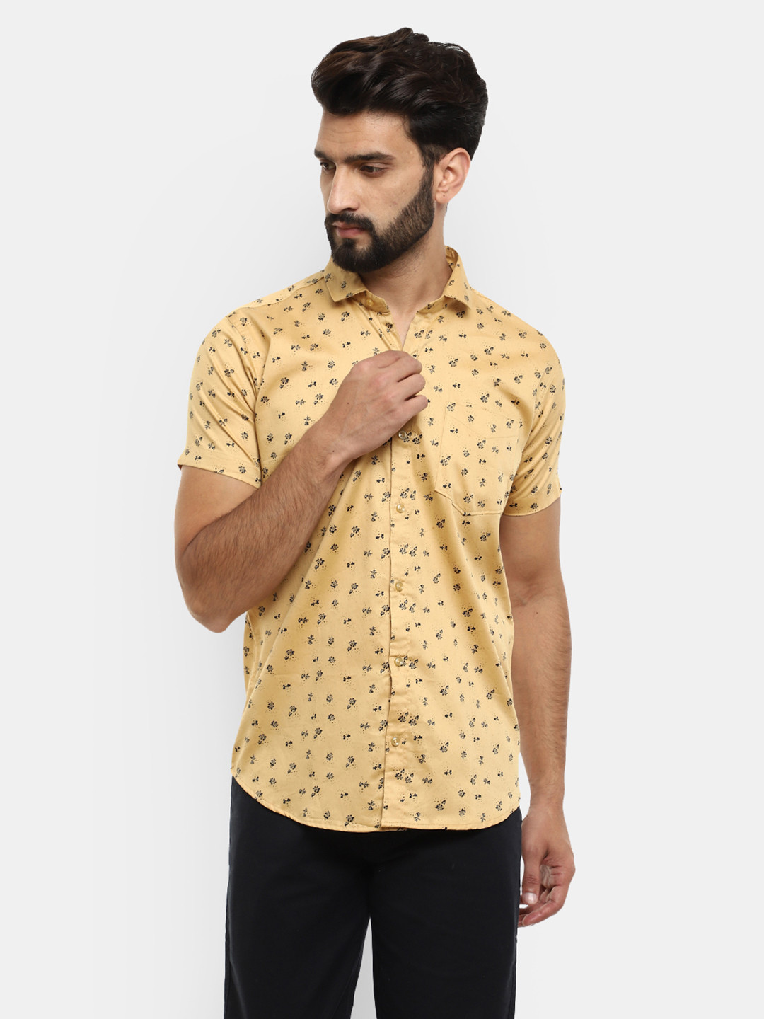 

V-Mart Men Khaki Standard Floral Printed Satin Casual Shirt