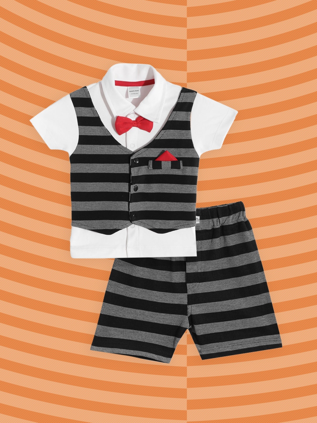 

Moms Love Infant Boys White & Black Striped Cotton Clothing Set