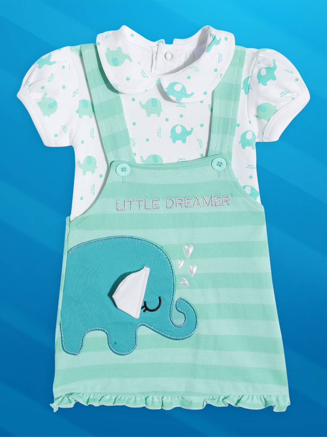 

Moms Love Infant Girls Sea Green & White Striped Applique A-Line Dress with Top