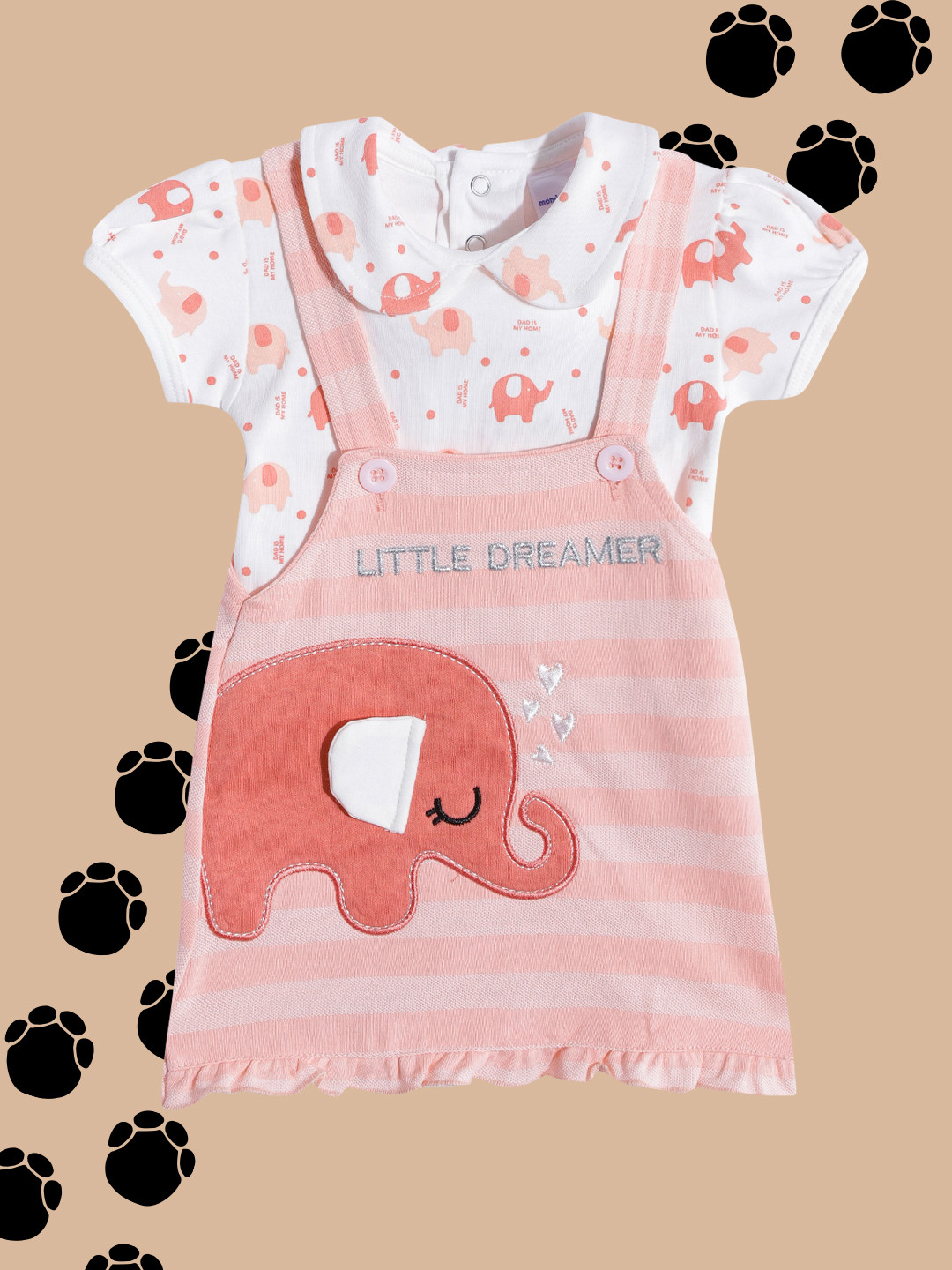 

Moms Love Infant Girls Pink & White Striped Applique A-Line Dress with Top
