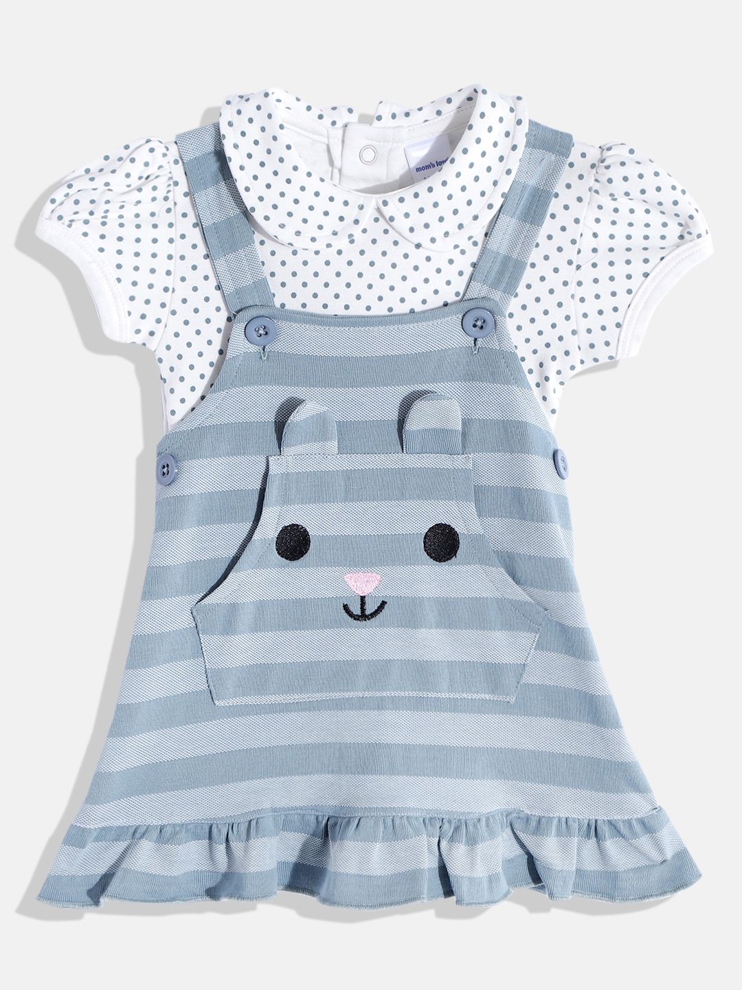 

Moms Love Infant Blue & White Striped Pinafore Dress