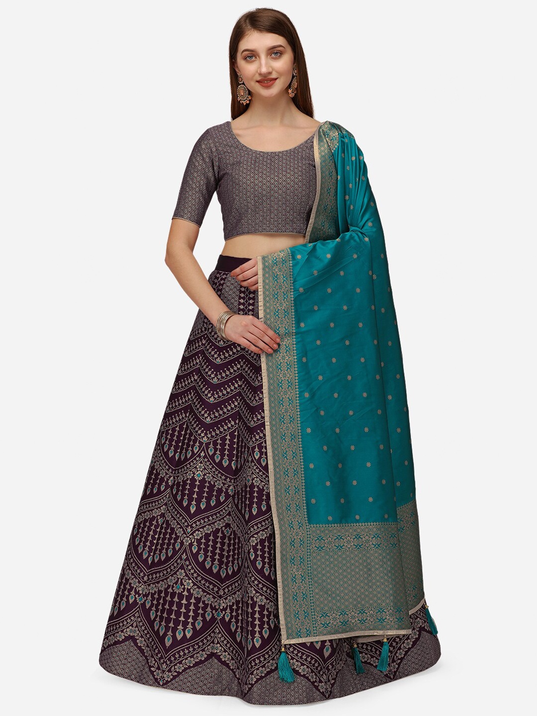 

NAKKASHI Purple & Blue Semi-Stitched Lehenga & Unstitched Blouse With Dupatta