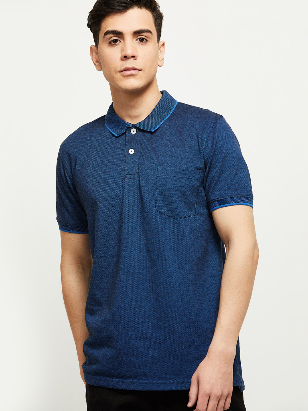 

max Men Blue Polo Collar T-shirt