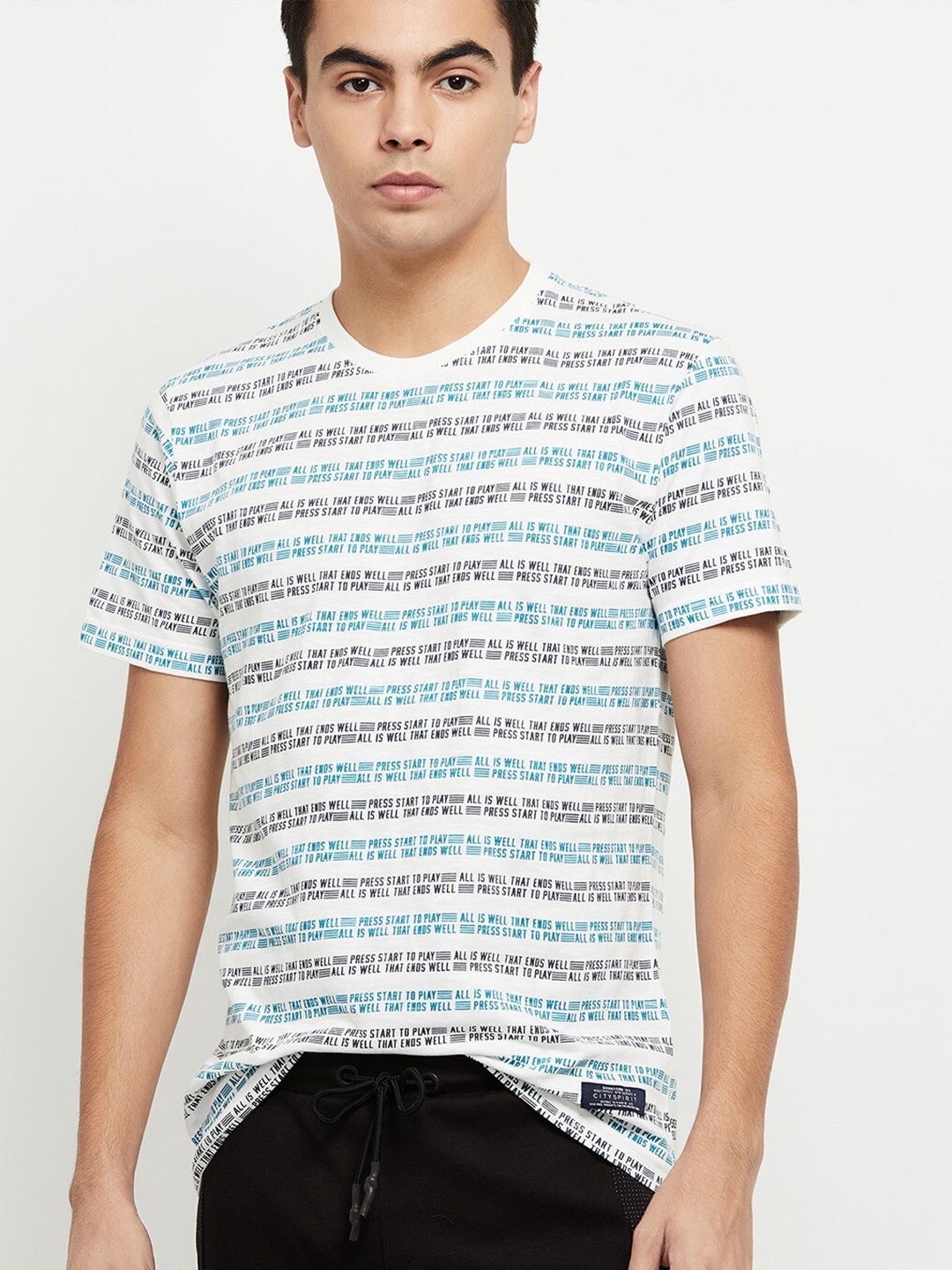 

max Men White Typography Printed T-shirt