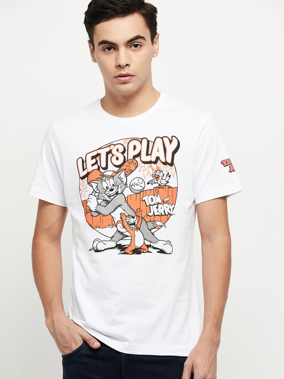 

max Men White Printed Cotton T-shirt