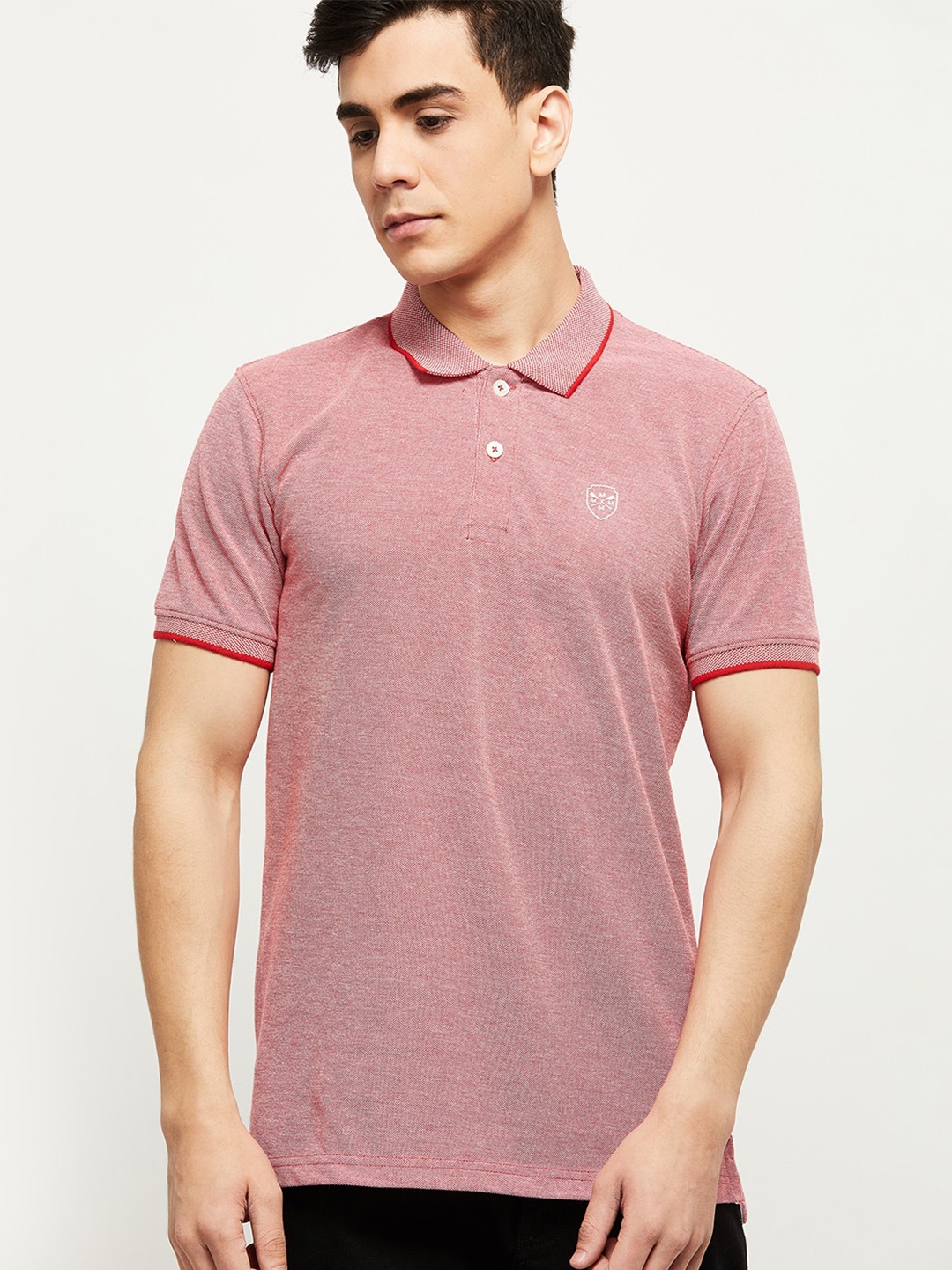 

max Men Pink Polo Collar Cotton T-shirt